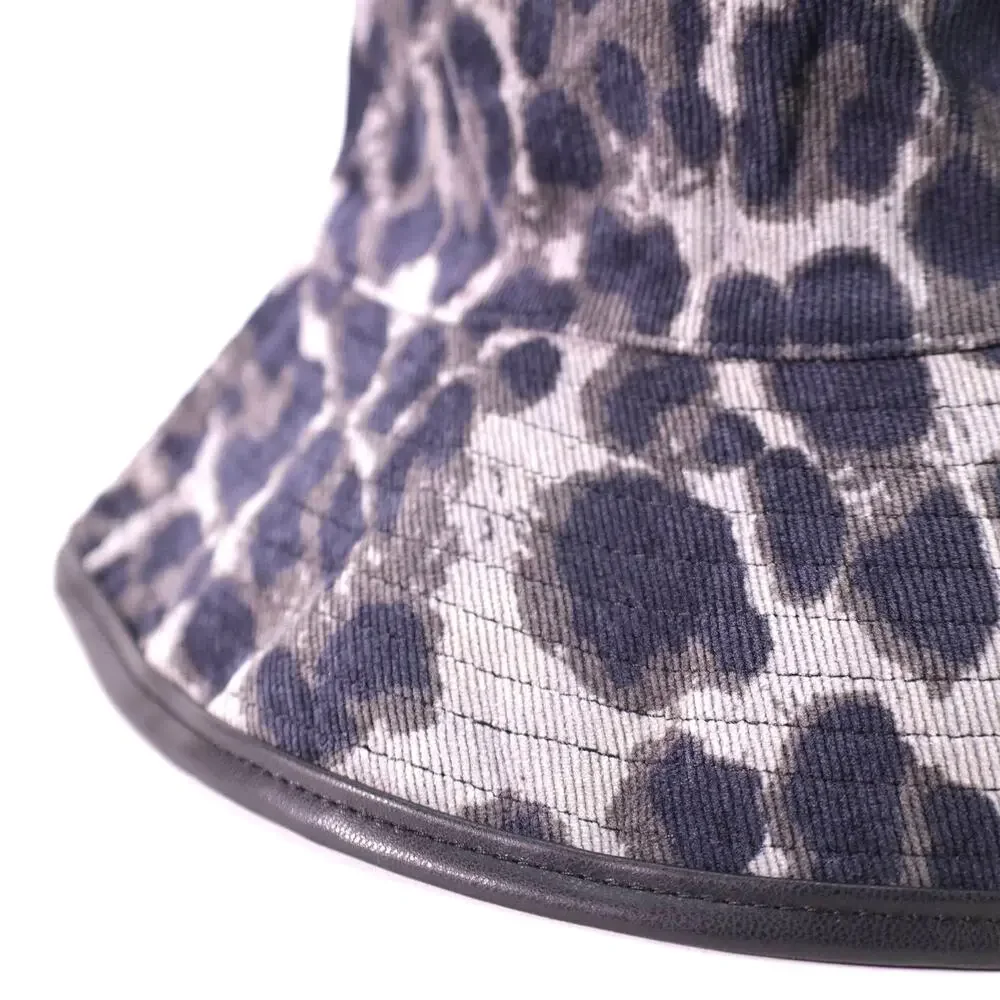 Nine West Animal Print Corduroy Bucket Hat – Black & Grey with Leather Trim–NWT